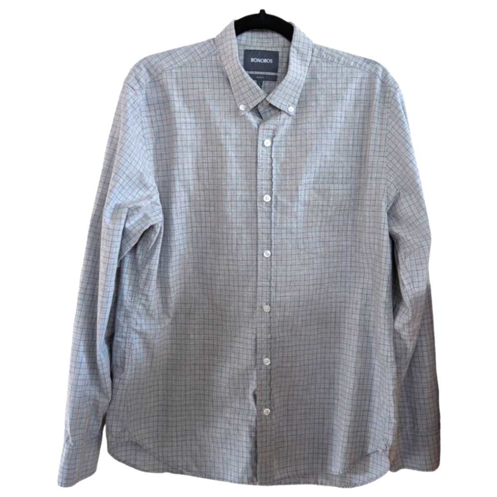 Bonobos Gray windowpane plaid button down shirt Size Large slim fit